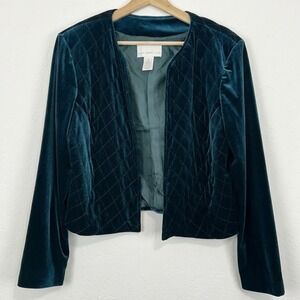 Susan Graver Whimsigoth Boho Academia Velvet Jacket Sz S Diamond Quilted Teal